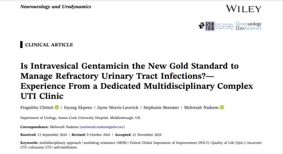 Mehwash Nadeem (@mehwash_nadeem) on Twitter photo Excited to share our new publication in <a href="/NAUjournal/">Neurourology &Urodynamics</a>!We highlight the use of intravesical Gentamicin for refractory UTIs, revealing improved antibiotic resistance trends & reduced risk of sepsis.Proud of this work advancing UTI management! <a href="/PragnithaC/">Pragnitha Chitteti</a> <a href="/BAUSurology/">BAUS</a> <a href="/ACeS_SouthTees/">Academic Centre for Surgery (ACeS)</a> Excited to share our new publication in <a href="/NAUjournal/">Neurourology &Urodynamics</a>!We highlight the use of intravesical Gentamicin for refractory UTIs, revealing improved antibiotic resistance trends & reduced risk of sepsis.Proud of this work advancing UTI management! <a href="/PragnithaC/">Pragnitha Chitteti</a> <a href="/BAUSurology/">BAUS</a> <a href="/ACeS_SouthTees/">Academic Centre for Surgery (ACeS)</a>