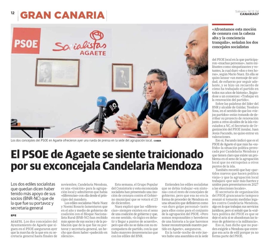 gusantanamartel's tweet photo. La asamblea de @psoe_agaete fue clara y contundente,Dª @CandeAgaete debe entregar el acta al @PSOE que le ha dado todo en política.Con 20 años de militancia lo entenderá perfectamente.Esta moción de censura no es razonable.Entregar el acta antes del pleno sería lo más inteligente https://t.co/nKkWHLAaEj