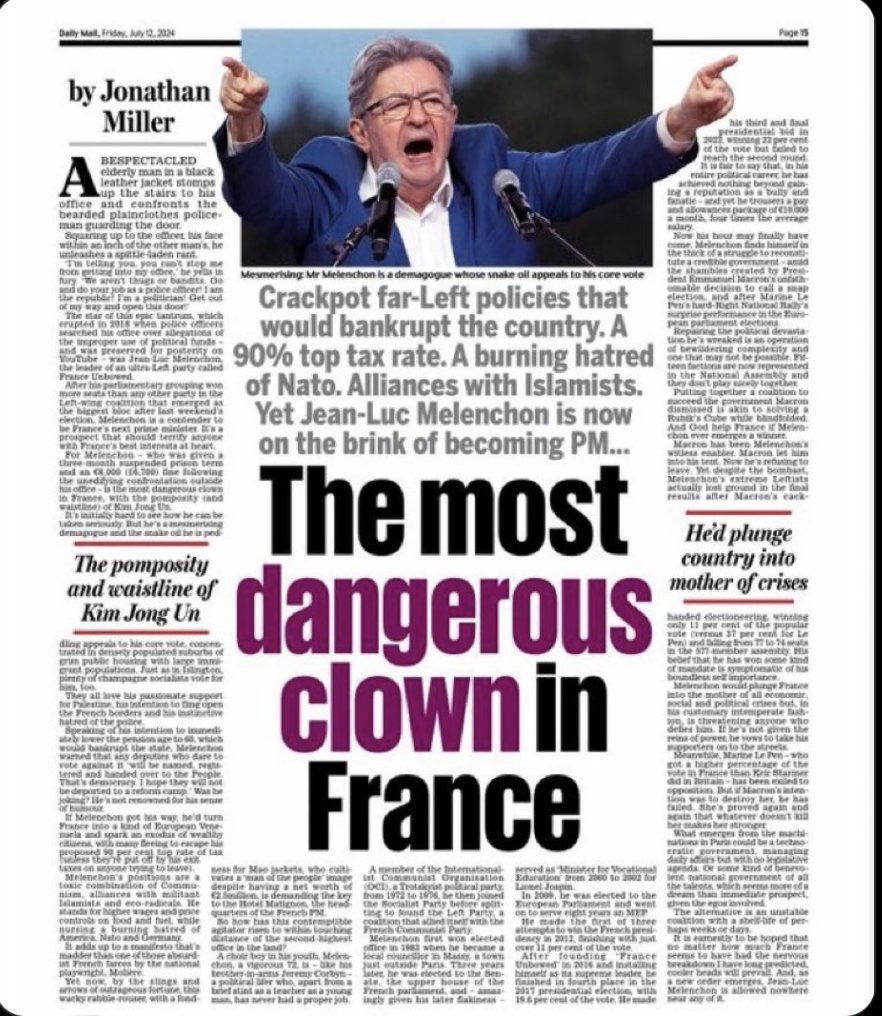Plus personne n’a de doute sur l’extrême dangerosité de JL Melenchon et de son parti autoritaire. Pas même la presse étrangère. On doit toujours se méfier des clowns en politique.