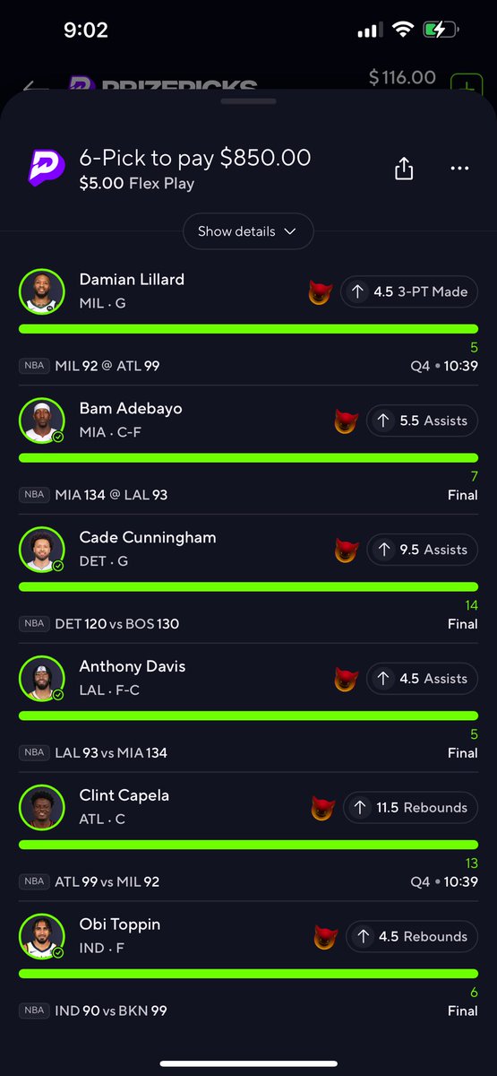 Skinny_Swole's tweet photo. This was the first demon hit this month. Looking to hit at least 1
Demon a week. Let’s get it. #prizepicks #demonparlay #betting #sports https://t.co/NHwq0BloxK