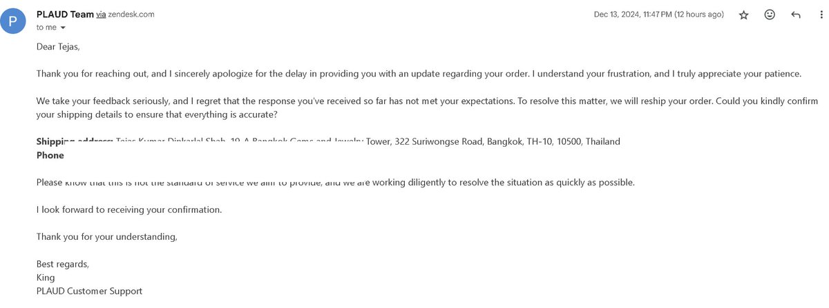tejasshah's tweet photo. @PlaudOfficial, I ordered a recorder which is stuck "with the shipper" since Dec 7. Your customer service sends the same standard reply every time with no follow-up. 

Total unprofessional and disrespectful.

Please resolve immediately!

#Plaud #CustomerServiceFail #DelayedOrder https://t.co/Qhfca4PzzA