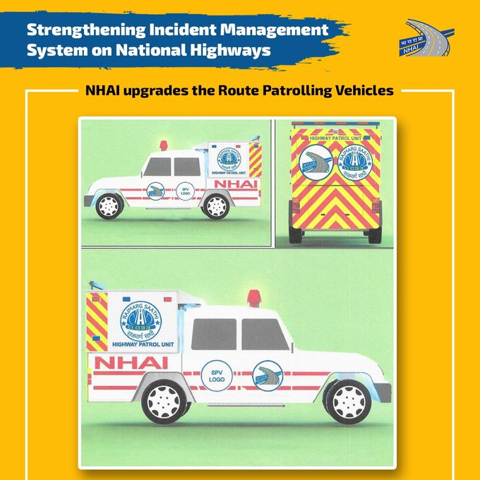 DDNewslive's tweet photo. National Highways Authority of India is planning to introduce advanced new Route Patrolling Vehicles named Rajmarg Saathi to enhance highway safety.
#RPVs #RajmargSaathi #RoutePatrollingVehicles #RoadSafety @NHAI_Official https://t.co/30h4i3TWxD