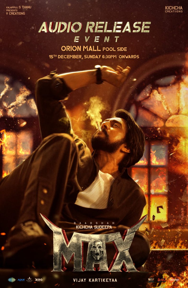 theVcreations's tweet photo. Get ready for the #Max'imum celebration at the #Max Audio Release Event this Sunday! 🎶 🎉
📍 Place: Orion Mall
⏰ Time: 6:30 pm
'BAADSHAH' @KicchaSudeep @Kichchacreatiin @vijaykartikeyaa @AJANEESHB @shekarchandra71 @ganeshbaabu21 @shivakumarart @dhilipaction @kevinkumarrrr @ChethanDsouza @saregamasouth #saregamakannada
@ZeeKannada @TSrirammt @Max_themovie @KRG_Connects @B4UMotionPics
@ivyofficial2023 @immusnaps #Kichcha46 #Kiccha46 #MaxTheMovie