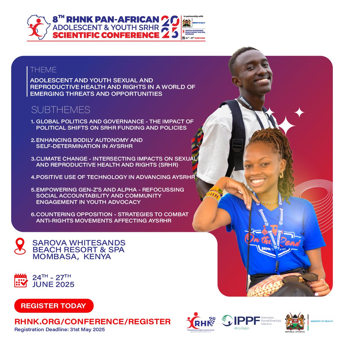 This is the 1st-ever Pan-African edition of the RHNK Conference!🌍 
This is where it’s all happening!

Don’t miss out! Register today!
Submit your abstracts.
Learn more about the biggest SRHR event of 2025!

Link: rhnk.org/conference 

#RHNKConference2025