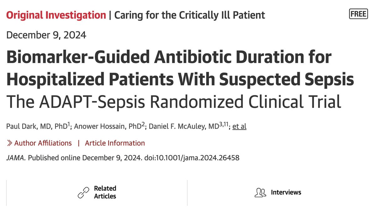ICU Stories:  

By now, you have probably read or heard about the recently published ADAPT-Sepsis RCT where the measurement of PCT (but not of CRP) was found to safely decrease antibiotic duration compared with standard care