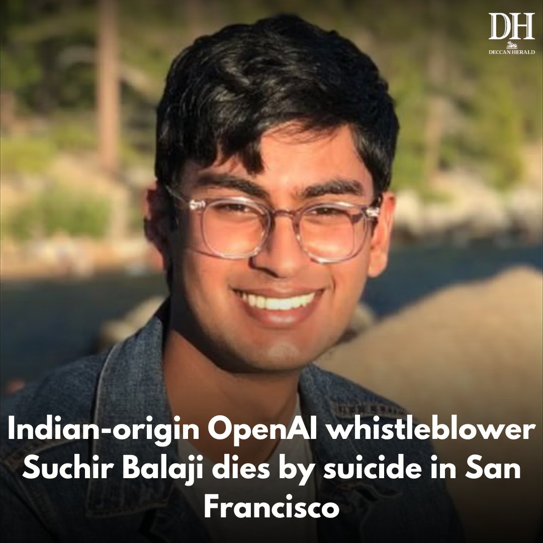 DeccanHerald's tweet photo. A 26-year-old #Indianorigin #formeremployee of the #artificialintelligence giant #OpenAI has #died by #suicide in #SanFrancisco, authorities said.

https://t.co/IE6uU8KMkt https://t.co/IabC1PPBtm