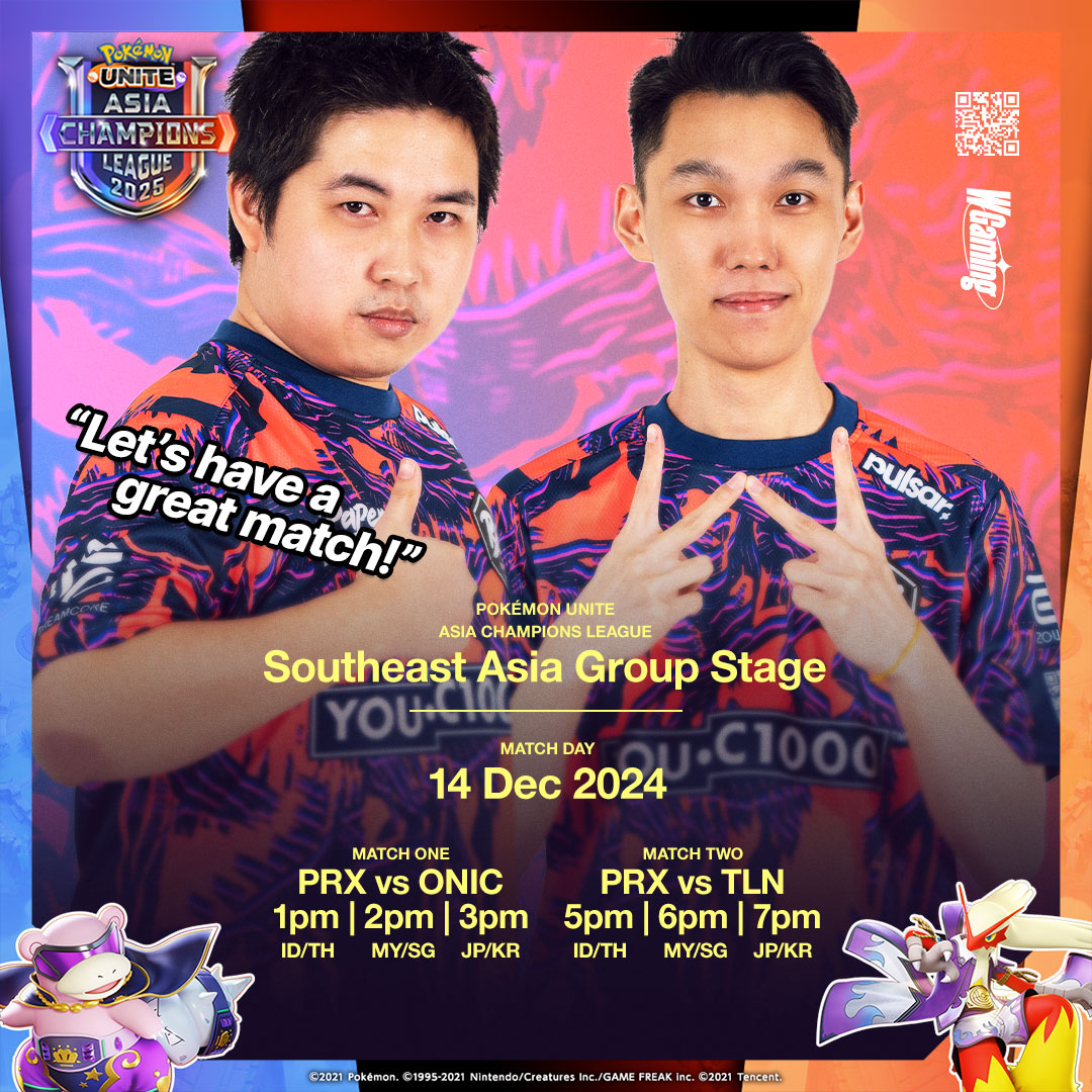 pprxproto's tweet photo. Match Day for Day 4 of #PUACL2025 SEA!   

⚡ PRX vs ONIC - 2PM MY/SG 
🔥 PRX vs TLN  - 6PM MY/SG  

Tune in and support the team: https://t.co/rfH56QaUVu 

#UNITEesports #PokemonUNITE #WGAMING https://t.co/4kx6dninLY