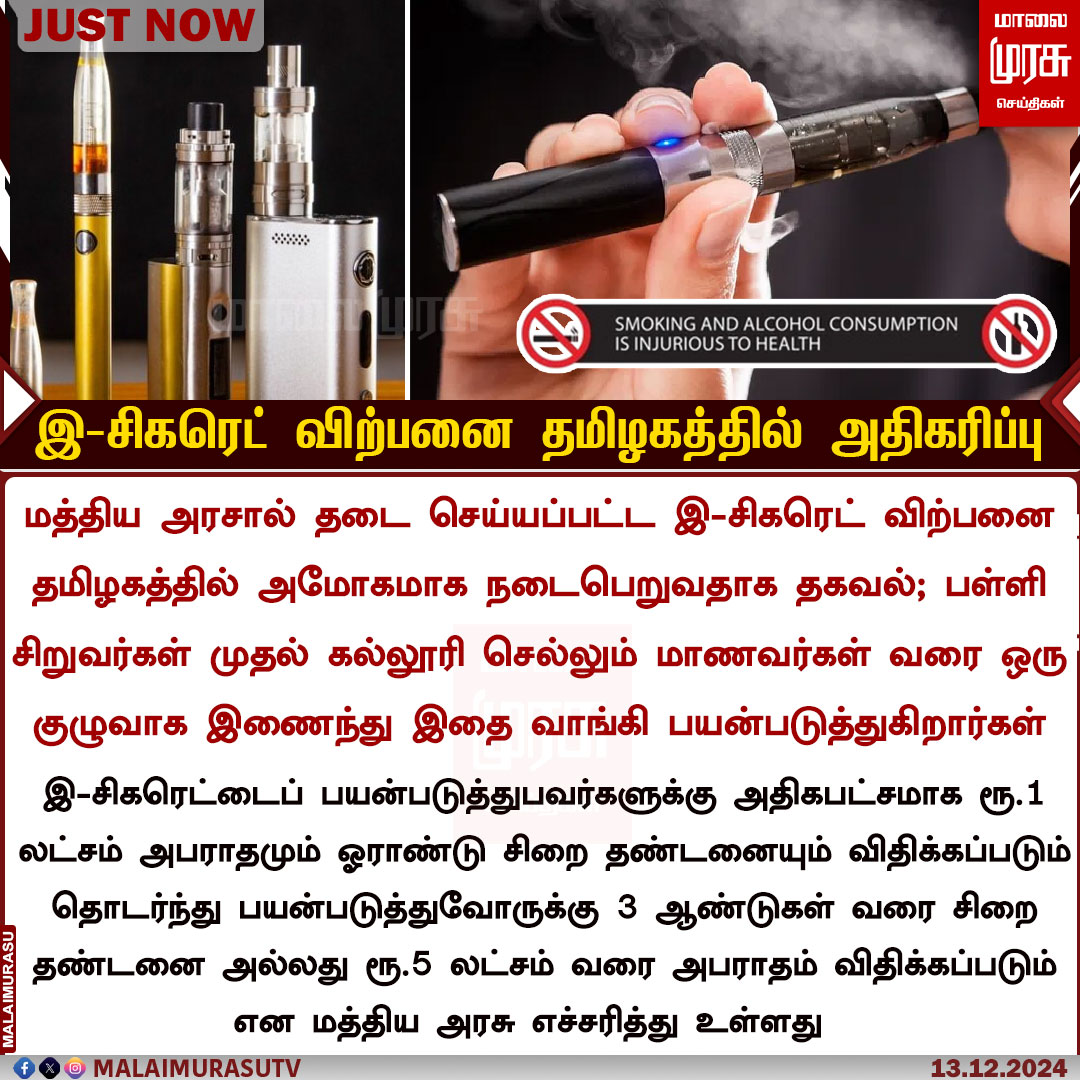 DrMahesraja's tweet photo. படு ஜோர் திமுக ஆட்சியில் ...
இ சிகரெட் விற்பனை தமிழகத்தில் அதிகரிப்பு
#Ecigarete
#TamilNadu No 1
#ADMK_ERD https://t.co/Nw3AHkwonx