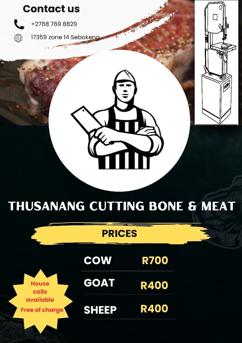 SwiftShadowIV's tweet image. Support Thusanang cutting Bone &amp;amp;Meat business. Prices are on the picture. We are located around Vaal in Sebokeng