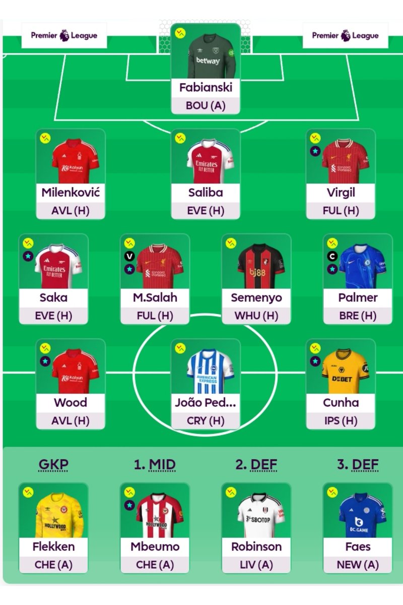 FPL_STAR_'s tweet photo. My Gameweek 16 team
Current Overall Rank: 194 K

Transfer ➡️ 1 Free ✅ (Early move)

1. Gabriel  ➡️ Saliba  

Captain:
Palmer🎩
Salah (Vice Captain) 

1st sub: Mbeumo
#fpl
#FPLCommunity https://t.co/HZ3ipIlHA3