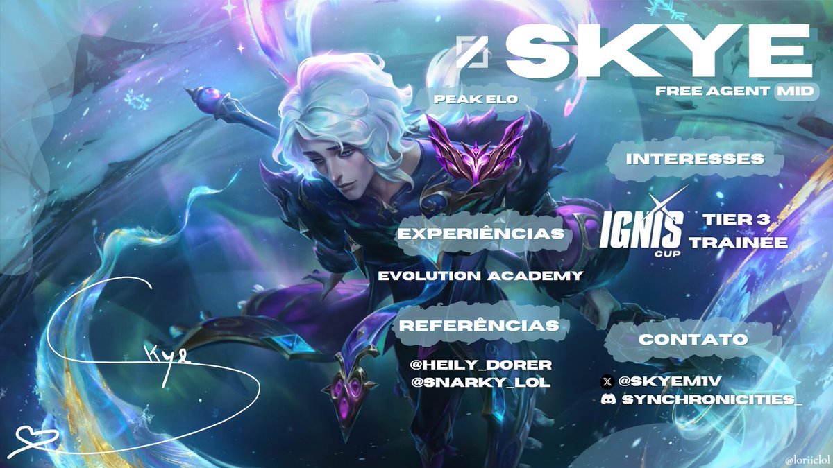 skyem1v's tweet image. Oii, venho anunciar que estou FA para o T3, Trainee e para o próximo split da IGNIS CUP. Melhorei bastante nesses últimos tempos e acredito que tenho um potencial enorme a ser explorado. 🩵

RT + LIKE = 💗 
DM Open💟
Arte: @loriielol