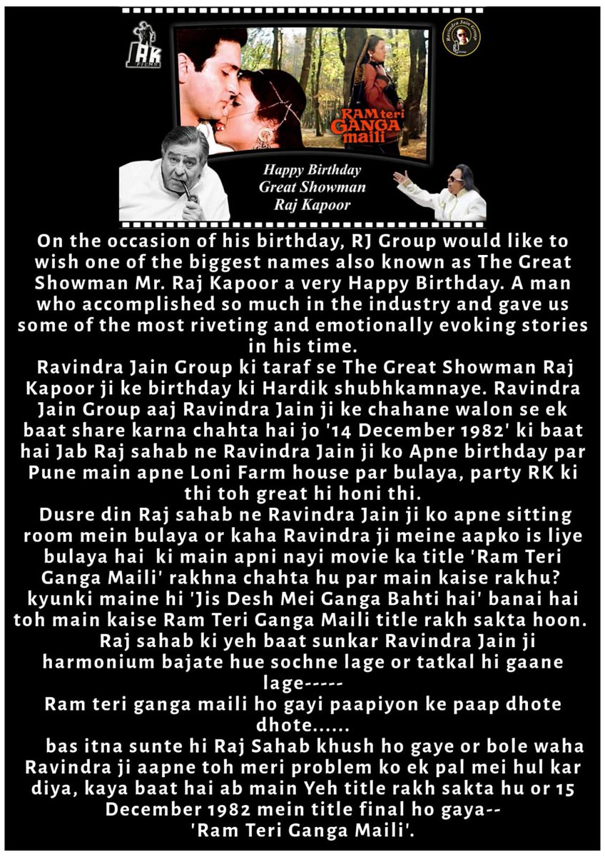 rjainstudio's tweet photo. RJ Group would like to wish one of the biggest names also known as The Great Showman Mr. Raj Kapoor a very Happy Birthday. A man who accomplished so much in the industry and gave us some of the most riveting and emotionally evoking stories in his time.
https://t.co/Xh8H7Re0uv https://t.co/GJb90An39U