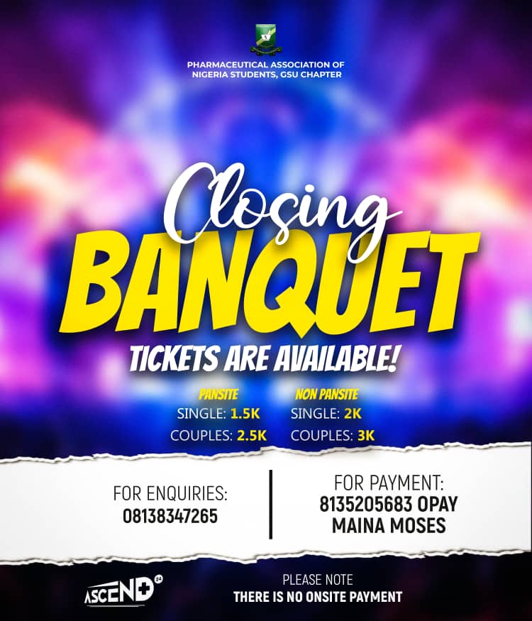 Pans_Gsu's tweet photo. The last day of the amazing #PANSHEALTHWEEK comes with a vital academic event.
A Debate, impromptu speech and quiz competition 🧠🤓
And the week is closing in a grand style with the "Closing Banquet"🍛🪩
PANsites and Non-PANsites, get your tickets 🎫
#PANSGSUWEEK💊
#ASCEND24 https://t.co/ehCrdGahVj