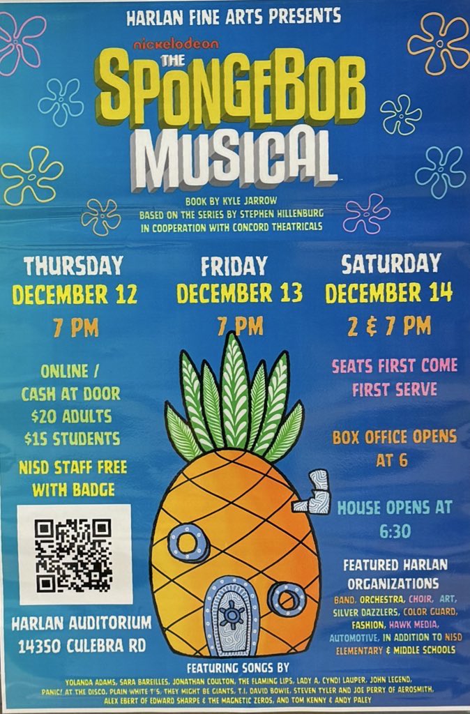 MrsONealDesigns's tweet photo. ❤️ SpongeBob Musical @harlantheatre with my kids, they were hooked…. even well past bedtime! 🙌🏽  Everyone did an amazing job! 👏🏽 Truly a wonderful collaboration between the HHS Departments, Middle And Elementary Schools… and Beyond! @NISDHarlan @NISD https://t.co/uO9XCtc3Y3