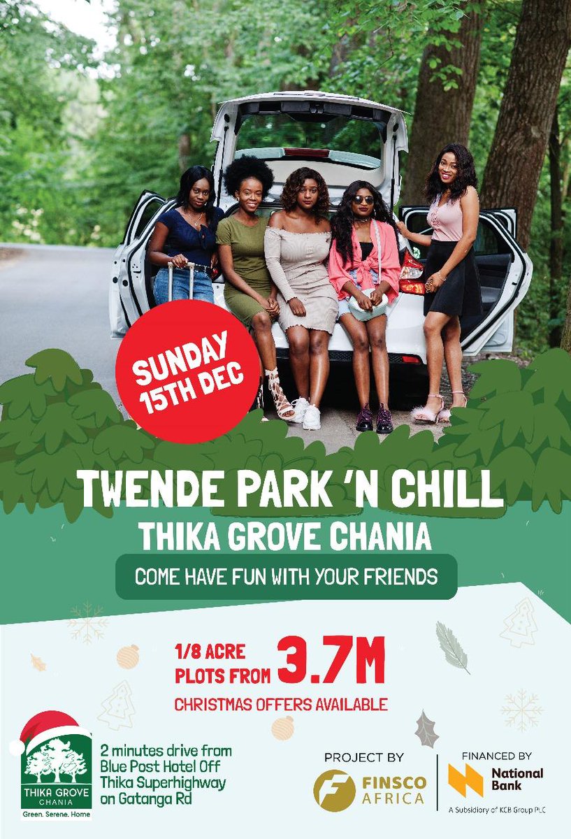 FinscoAfrica's tweet photo. Park and Chill at Thika Grove Chania 🌳

Join us this Sunday, 15th Dec, for a relaxing day and exciting investment discussions. Don’t miss out! 🏡💼

✨ #ParkAndChill #ThikaGroveChania #InvestInKenya #FinscoAfricaEvents https://t.co/zhQSTdqpWX