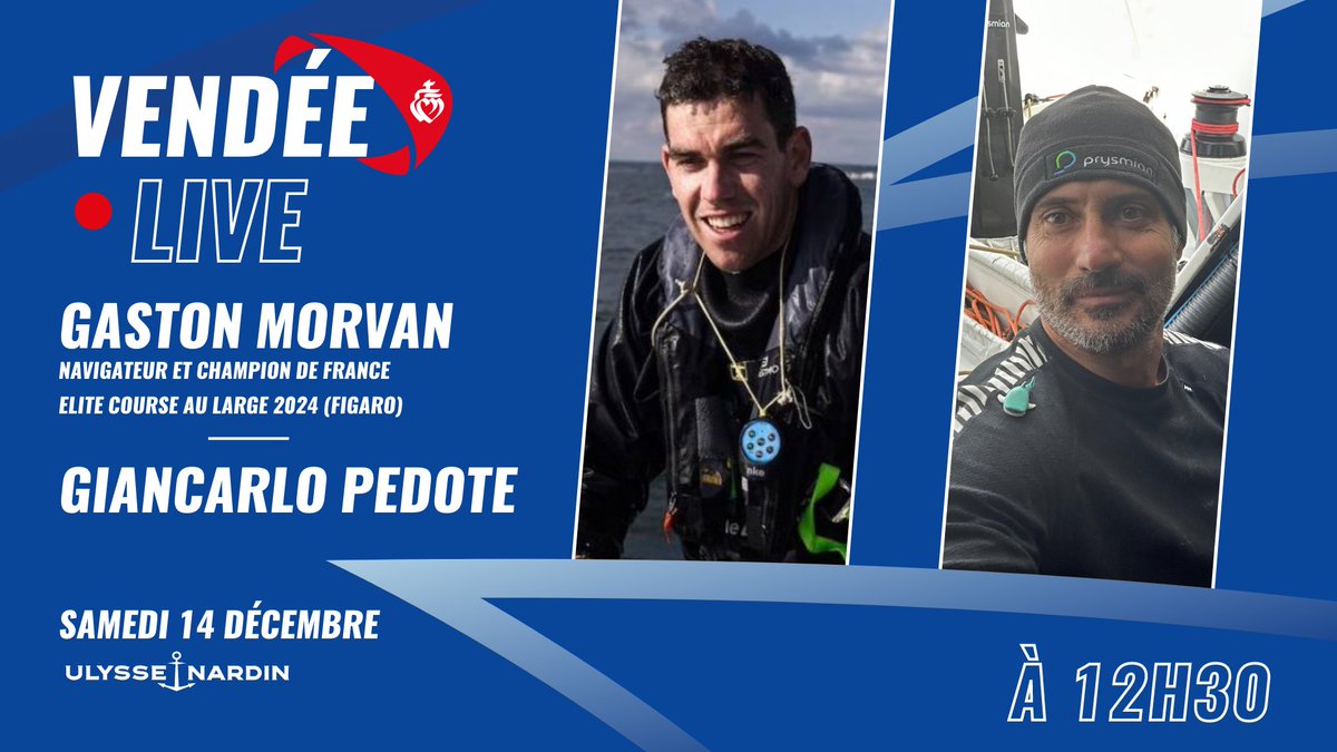 📺 𝗩𝗲𝗻𝗱𝗲́𝗲 𝗟𝗶𝘃𝗲 𝗮̀ 𝟭𝟮𝗵𝟯𝟬 !

Aujourd'hui, nous joindrons <a href="/GiancarloPedote/">Giancarlo Pedote</a> et, en plateau, nous accueillerons <a href="/GastonMorvan/">Gaston Morvan</a>, navigateur, champion de France Elite course au large 2024 en Figaro et coskipper de Giancarlo sur la dernière Transat Jacques Vabre.

🔴 LIVE
