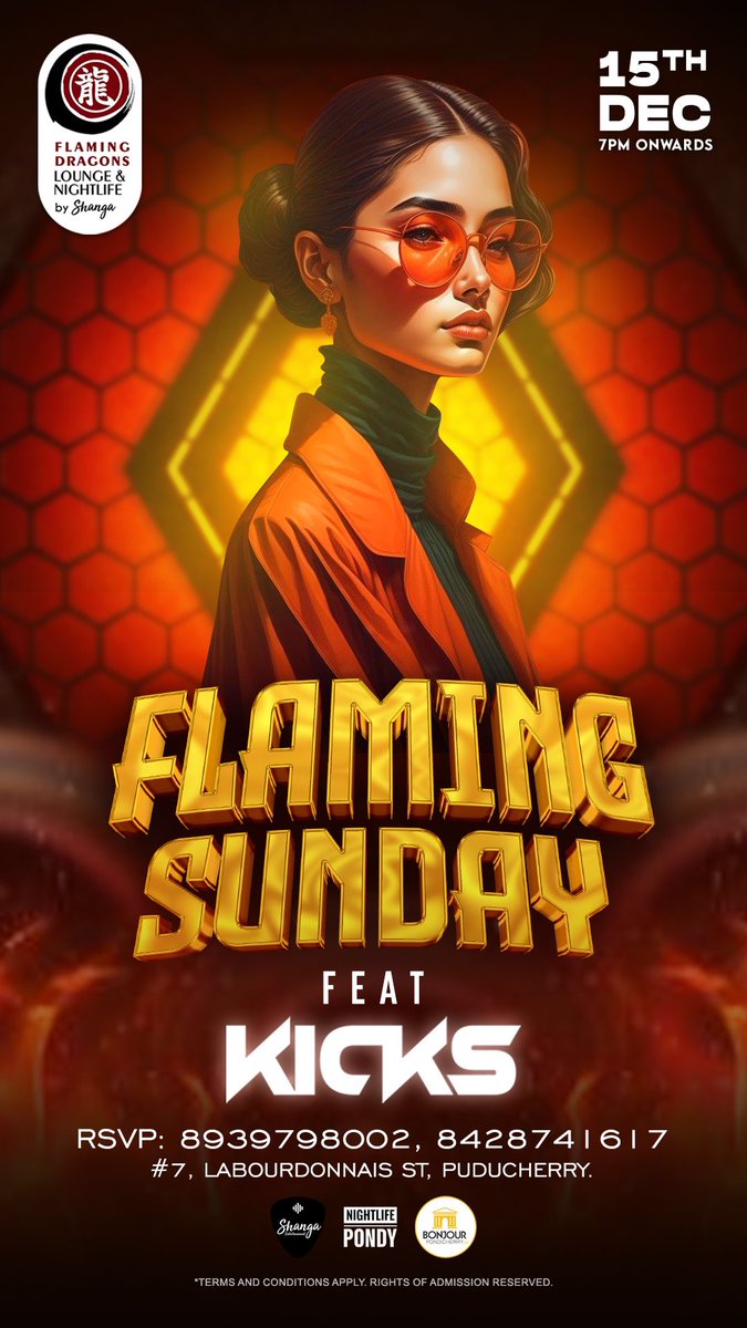 bonjourpondi's tweet image. 🔥 Flaming Sunday featuring Kicks 🎶
🗓️ Dec 15 | ⏰ 7 PM onwards
📍 Flaming Dragons Lounge, Puducherry

Don’t miss an unforgettable night of music &amp;amp; fun!
📞 RSVP: +91 8939798002 | +91 8428741617

#FlamingSunday #PartyNight #PondicherryVibes