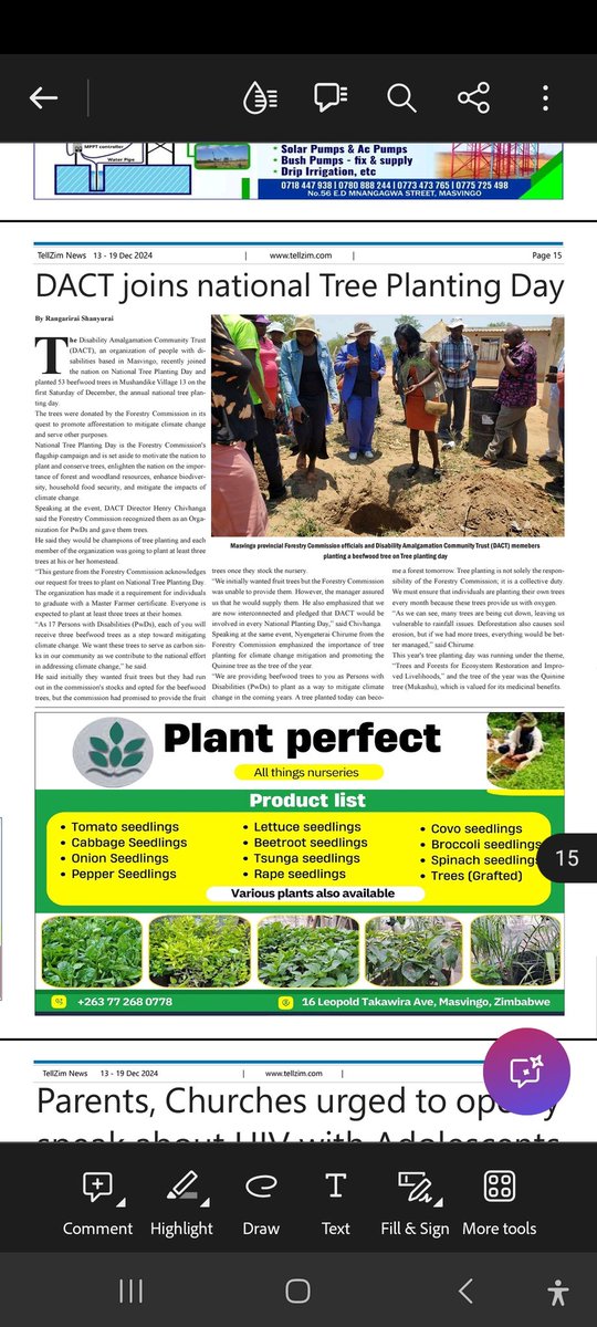 We recently commemorated National Tree Planting Day by planting 53 Beefwood trees in Mushandike Village. Thank you to the Forestry Commission of Zimbabwe for providing these trees and for ensuring that PWDs play a key role in combating the climate crisis.
<a href="/Henry_Chivhanga/">Henry Chivhanga</a>