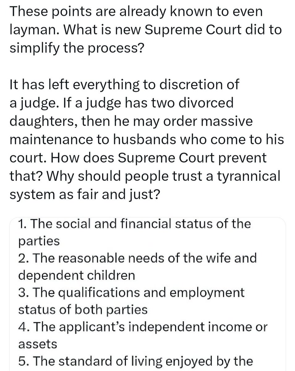 SIFF (<a href="/RealSIFF/">SIFF - Save Indian Family Foundation</a>) strongly condemns Supreme Court of India for making very casual, vague and confusing statements about how judges can decide monthly maintenance/alimony/spousal support and claiming these vague statements as some kind of great guidelines.

These points by Supreme