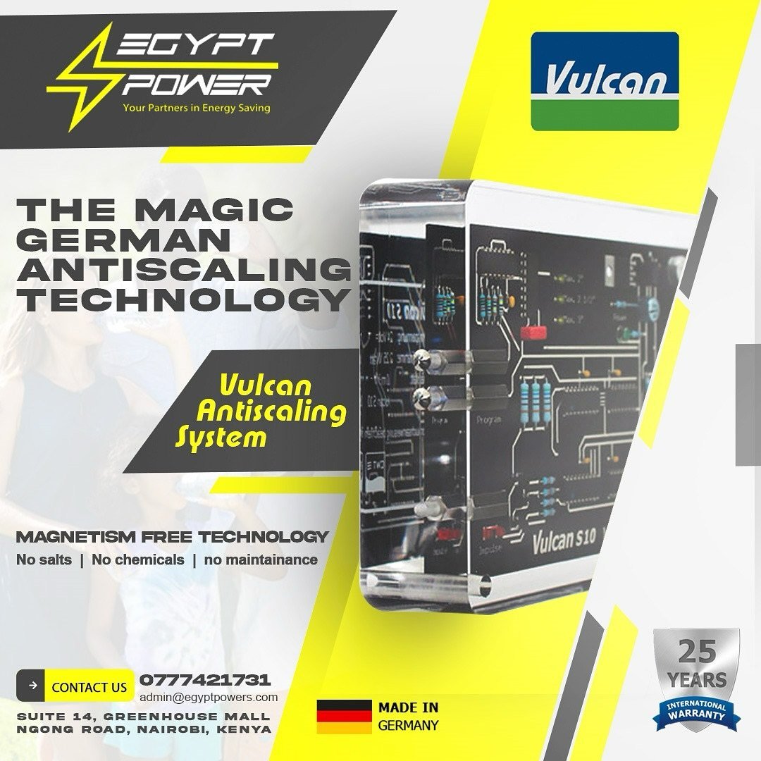 Egypt_Powers's tweet photo. The Vulcan Antiscaling System is an innovative solution for preventing scale buildup in pipes and appliances.

𝐊𝐞𝐲 𝐅𝐞𝐚𝐭𝐮𝐫𝐞𝐬:
-- >Operates without magnets, making it safe and highly effective.
-->An eco-friendly option that does not require additives, making it hassle-free and cost-effective over time.
-->Prevents scale buildup, enhancing the efficiency of your plumbing and water systems.
-->Built with precision and reliability, adhering to strict German engineering standards.
-->25-Year International Warranty of guaranteed durability and long-term functionality.

𝐁𝐞𝐧𝐞𝐟𝐢𝐭𝐬:
-->Protects appliances such as water heaters, washing machines, and dishwashers from scale damage.
-->Extends the lifespan of pipes and fittings.
-->Saves on energy costs by keeping systems running efficiently.

Egypt Power, Suite 13, Greenhouse Mall, Ngong Road, Nairobi, Kenya.
For inquiries or installations, call 0777421731 or email admin@egyptpowers.com.