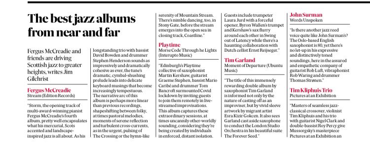 Rob Adams (@rabjourno) on Twitter photo Playtime’s Morse Code Through the Lights is among The Scotsman’s Jazz Albums of the Year. <a href="/scotsman_arts/">Scotsman Arts</a> Playtime’s Morse Code Through the Lights is among The Scotsman’s Jazz Albums of the Year. <a href="/scotsman_arts/">Scotsman Arts</a>