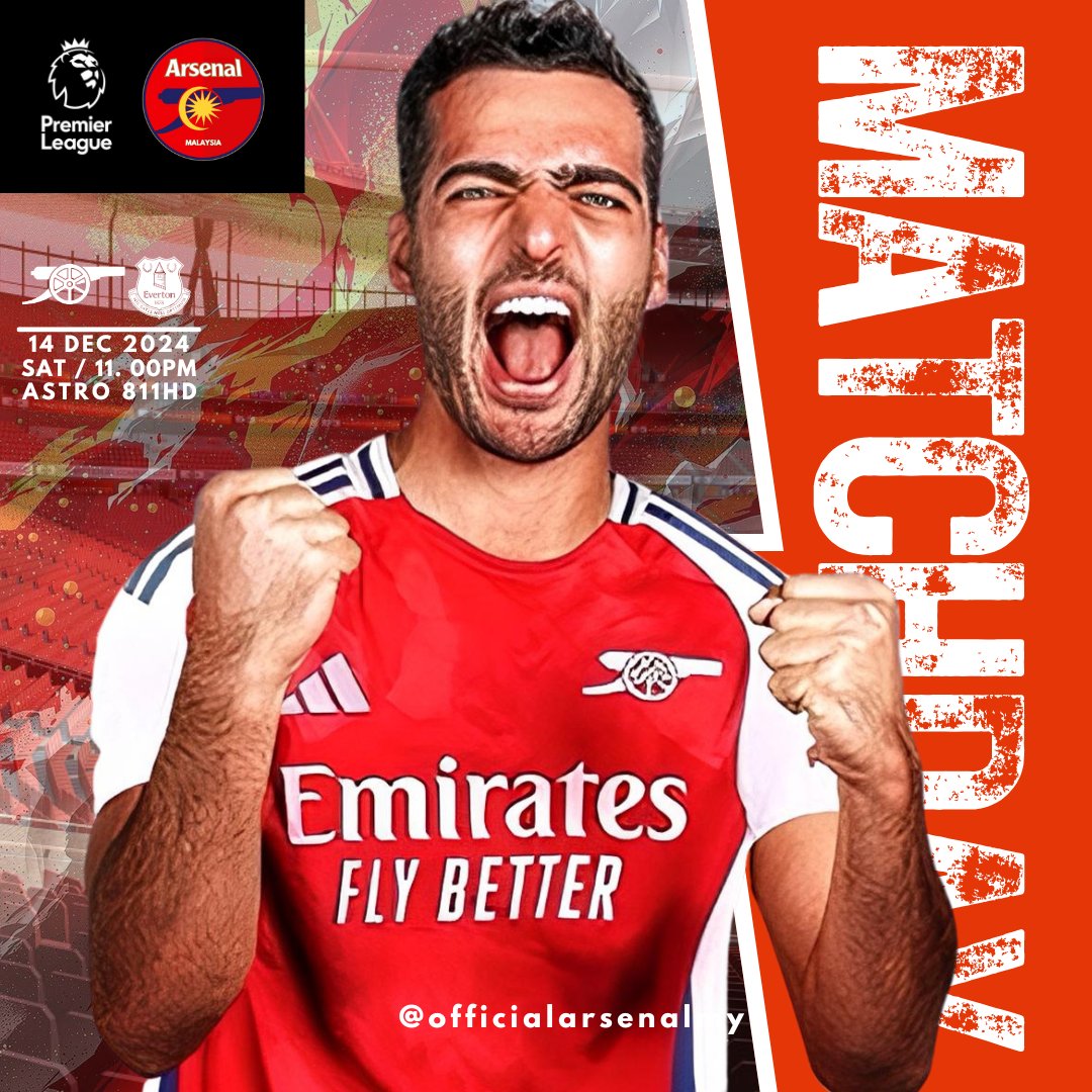 Arsenal_MY's tweet photo. It's MATCHDAY !!!
Arsenal vs Everton 
#Matchweek16

📅 14 DEC 2024
🕒 11.00PM
Day: Saturday  
Astro Live 811

#Season2024/25
#ThisIsFamily
#ThisIsArsenal 
#ArsenalMalaysia
#Arsenal
#WeAreTheArsenal https://t.co/UtkOgLoQLQ