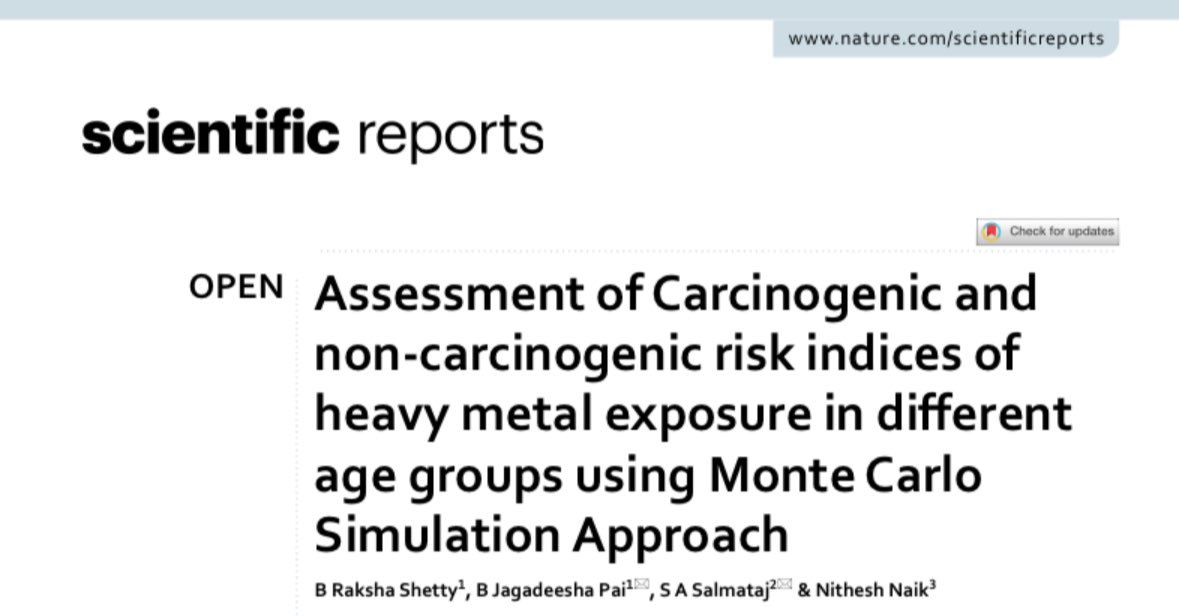 raksha shetty (@rakshashetty_) on Twitter photo Our recent study on health risks from heavy metal exposure using Monte Carlo simulations and geospatial analysis is published in <a href="/SciReports/">Scientific Reports</a>
Full article available at : rdcu.be/d2vQq Our recent study on health risks from heavy metal exposure using Monte Carlo simulations and geospatial analysis is published in <a href="/SciReports/">Scientific Reports</a>
Full article available at : rdcu.be/d2vQq