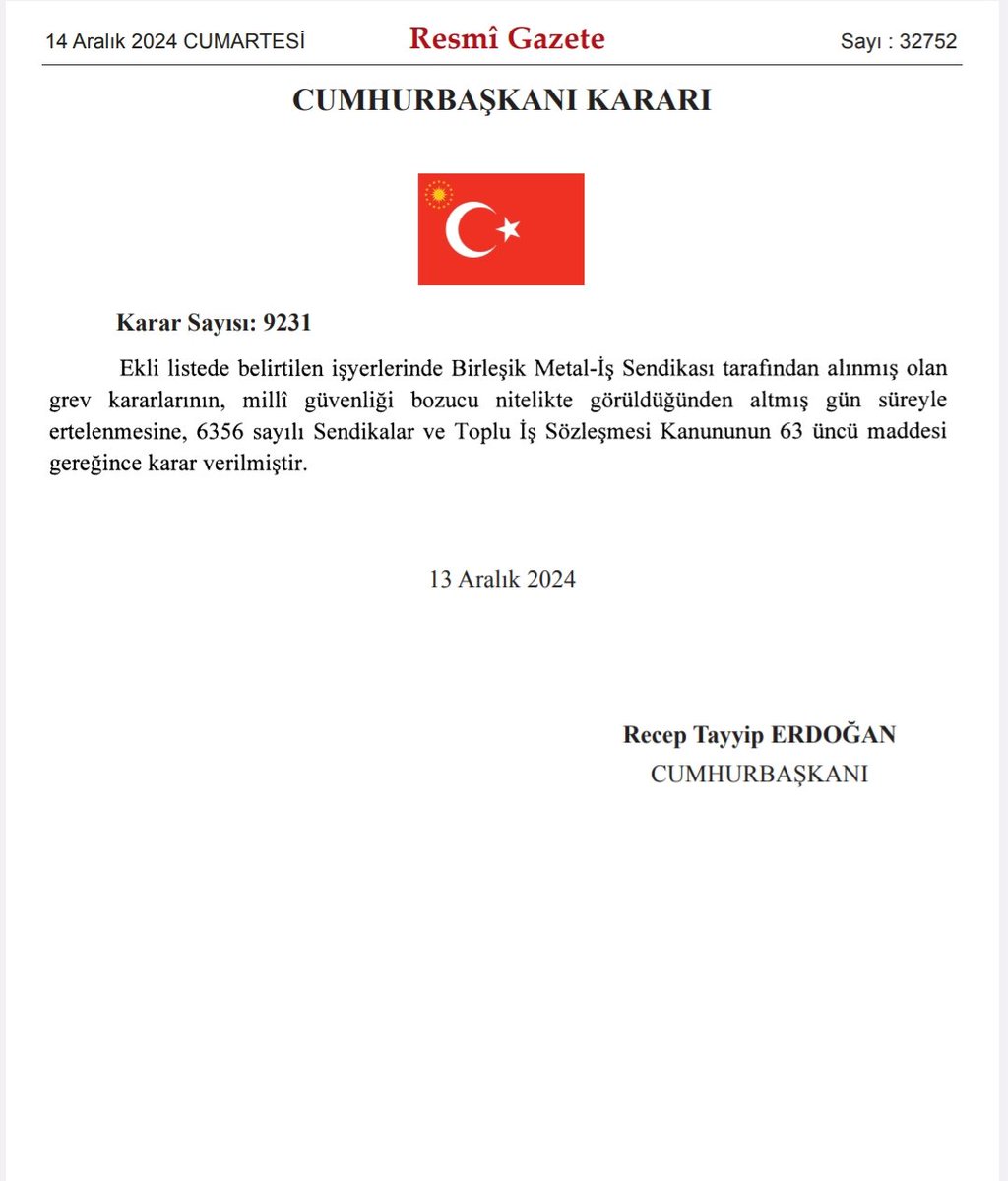 Eyüp Özer (@ozereyup) on Twitter photo Last night, strikes of <a href="/BirlesikMetal/">BİRLESİK METAL-İŞ</a> union at GE, Hitachi, Schneider Electric and Arıtaş companies, were banned by a Presidential Decree claiming that they are disrupting national security. <a href="/IndustriALL_GU/">IndustriALL 🦋 @industriall-union.org</a> <a href="/industriAll_EU/">industriAll Europe</a> <a href="/luc_triangle/">Luc Triangle</a> <a href="/Jude_KD/">Jude Kirton-Darling</a> @IsabelleBarthes <a href="/Kemal4ITUC/">Kemal Özkan</a> Last night, strikes of <a href="/BirlesikMetal/">BİRLESİK METAL-İŞ</a> union at GE, Hitachi, Schneider Electric and Arıtaş companies, were banned by a Presidential Decree claiming that they are disrupting national security. <a href="/IndustriALL_GU/">IndustriALL 🦋 @industriall-union.org</a> <a href="/industriAll_EU/">industriAll Europe</a> <a href="/luc_triangle/">Luc Triangle</a> <a href="/Jude_KD/">Jude Kirton-Darling</a> @IsabelleBarthes <a href="/Kemal4ITUC/">Kemal Özkan</a>