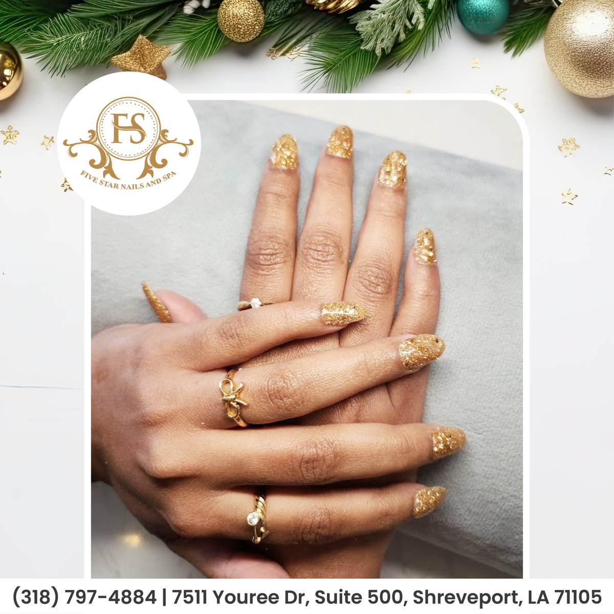 Golden glitter and holiday magic in one look! ✨💖 These gold glitter Christmas nails are here to add the perfect sparkle to your season. Ready to dazzle? 💅🏼🎅🏼
𝐁𝐨𝐨𝐤 𝐍𝐨𝐰: fivestarnailsandspa.com/appointment/
#fivestarnailspa #nailsalon #nails #nailart #nailsalonla #naildesign