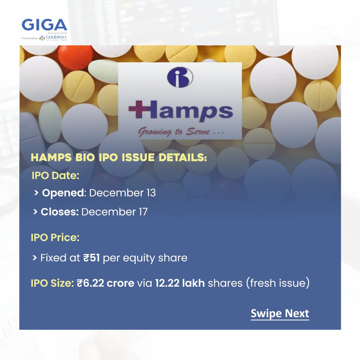 GoodwillGiga's tweet photo. Hamps Bio IPO Kicks Off!💯

#hamps #giga #gigatamil #gigapro #investment #investing #Stocks #shares #stocktrading #sharemarket #trading #ipo #ipodate #gmp https://t.co/kIKopGXdxF
