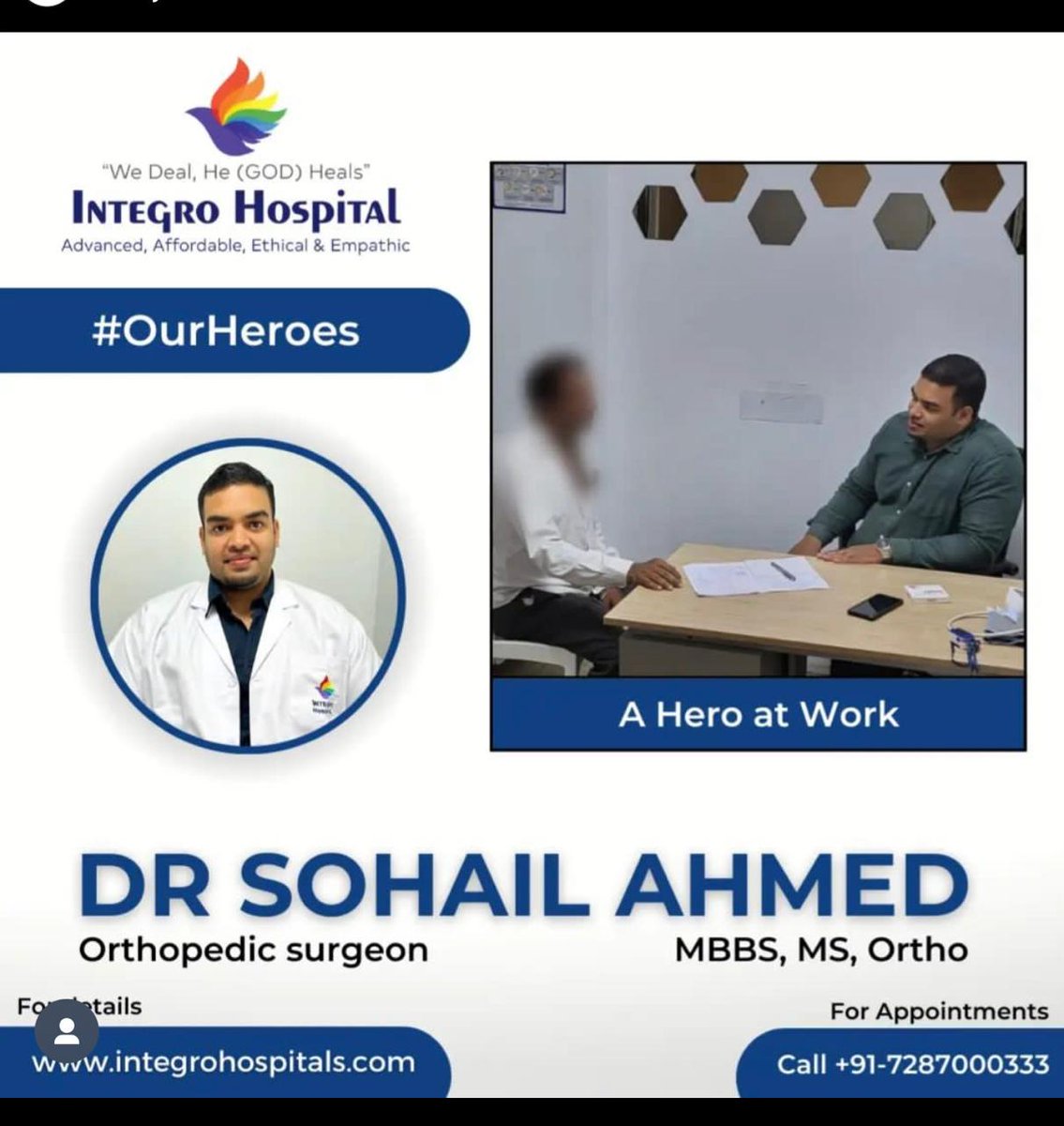 Integrohospital's tweet photo. Meet Dr. Sohail Ahmed, Orthopedic Surgeon at Integro Hospital! 🏥
Specializing in advanced bone &amp; joint care (MBBS, MS Ortho), he’s here to help you move pain-free! 💪
#Orthopedics #DrSohailAhmed #BoneCare #StayHealthy #IntegroHospital https://t.co/65HGxr9rNH