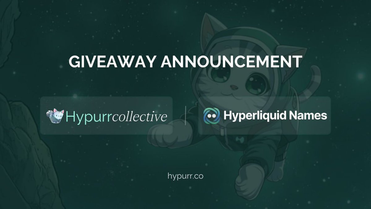 GIVEAWAY Announcement with Hyperliquid Names!
We have 20 HL Names codes to giveaway.

To Participate:
1. Follow @Hypurr_co and <a href="/hlnames/">Hyperliquid Names</a>  for 1 entry

2. Join Hypurrco &amp; Frens (t.me/+kQPx4WNpHEk4M…) and our Telegram Channel (t.me/hypurrco) for 1 entry
(Flash drops may