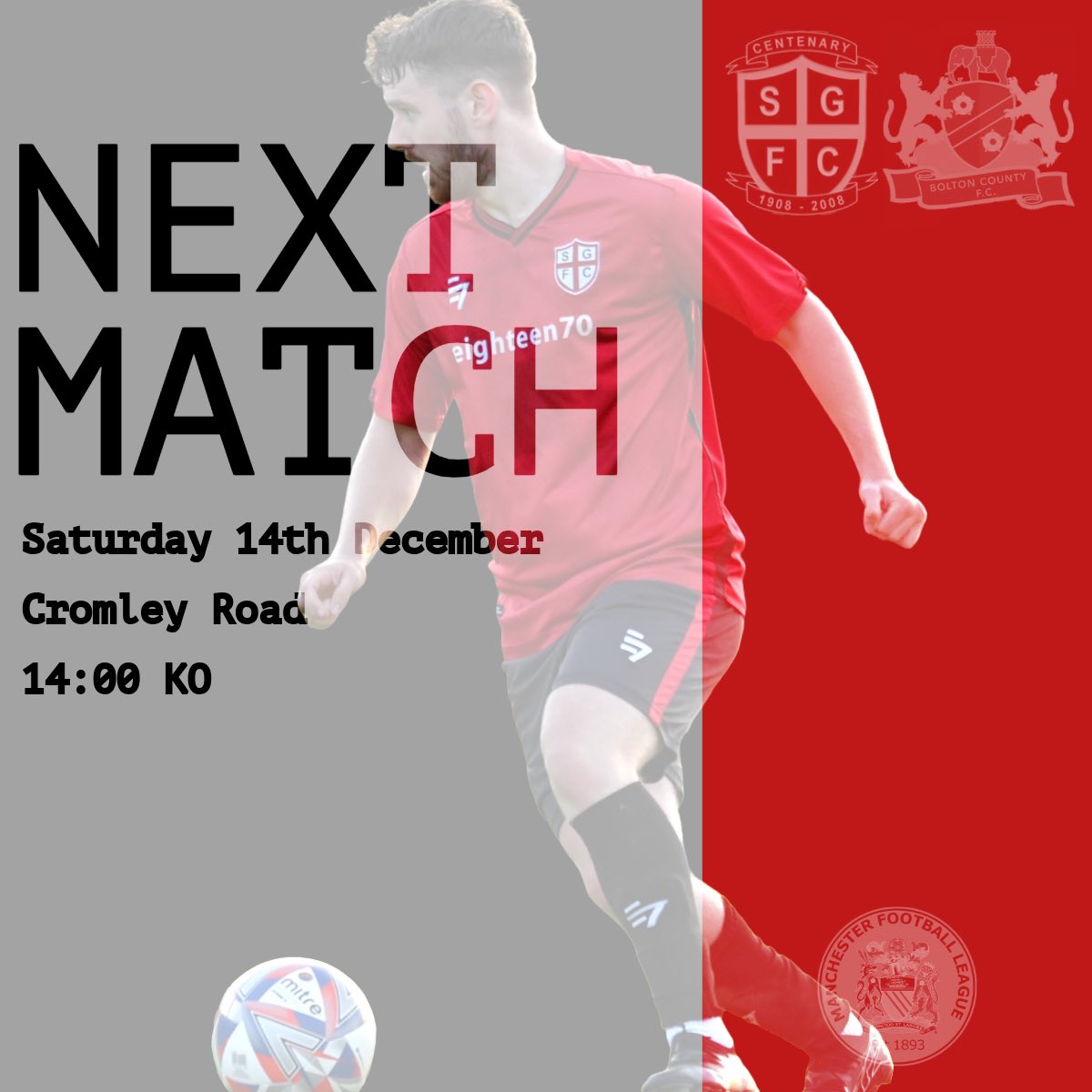 No game for us today, but that doesn’t mean there’s no football! Our Reserves play at Cromley Rd &amp; would welcome your support. They take on <a href="/Boltoncountyfc/">Bolton County F.C.</a> in the <a href="/THEMCRFL/">Manchester League Ltd</a> Premier Division ⚽️

📍Cromley Rd, SK2 7DT
🎟️ 𝗙𝗥𝗘𝗘 𝗔𝗗𝗠𝗜𝗦𝗦𝗜𝗢𝗡

<a href="/SGFC_Reserves/">Stockport Georgians Reserves</a>

#upthegeorgians