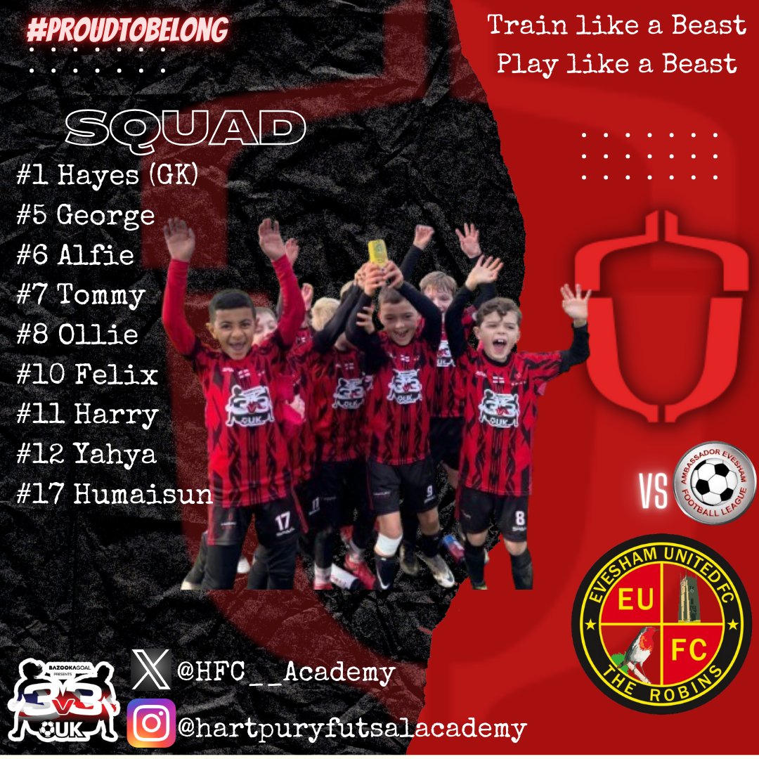 Line Up | 📝

Here's how our U8s #Acorns line up for their <a href="/AEFL_Evesham/">Ambassador Evesham Football League</a> Match vs <a href="/EveshamUnitedFC/">Evesham United FC</a> U9s this morning  🙌🏻

Good luck boys!

🔴⚫️

#ProudToBelong