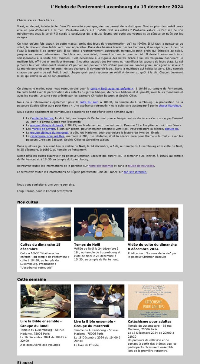 BaccuetC's tweet image. L’Hebdo du vendredi 13 décembre de l’#Eglise #protestante unie #EPUdF #PentemontLuxembourg #EPUPL #Paris @paroissepentlux #Paris6 #Paris7 est en ligne : epupl.org/newsletter/new…