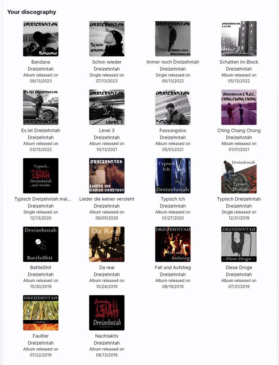 Dreizehntah's tweet photo. Meine komplette Diskografie #dreizehntah_x #dreizehntah #diskografie #deutschrap https://t.co/foydpG8pkC
