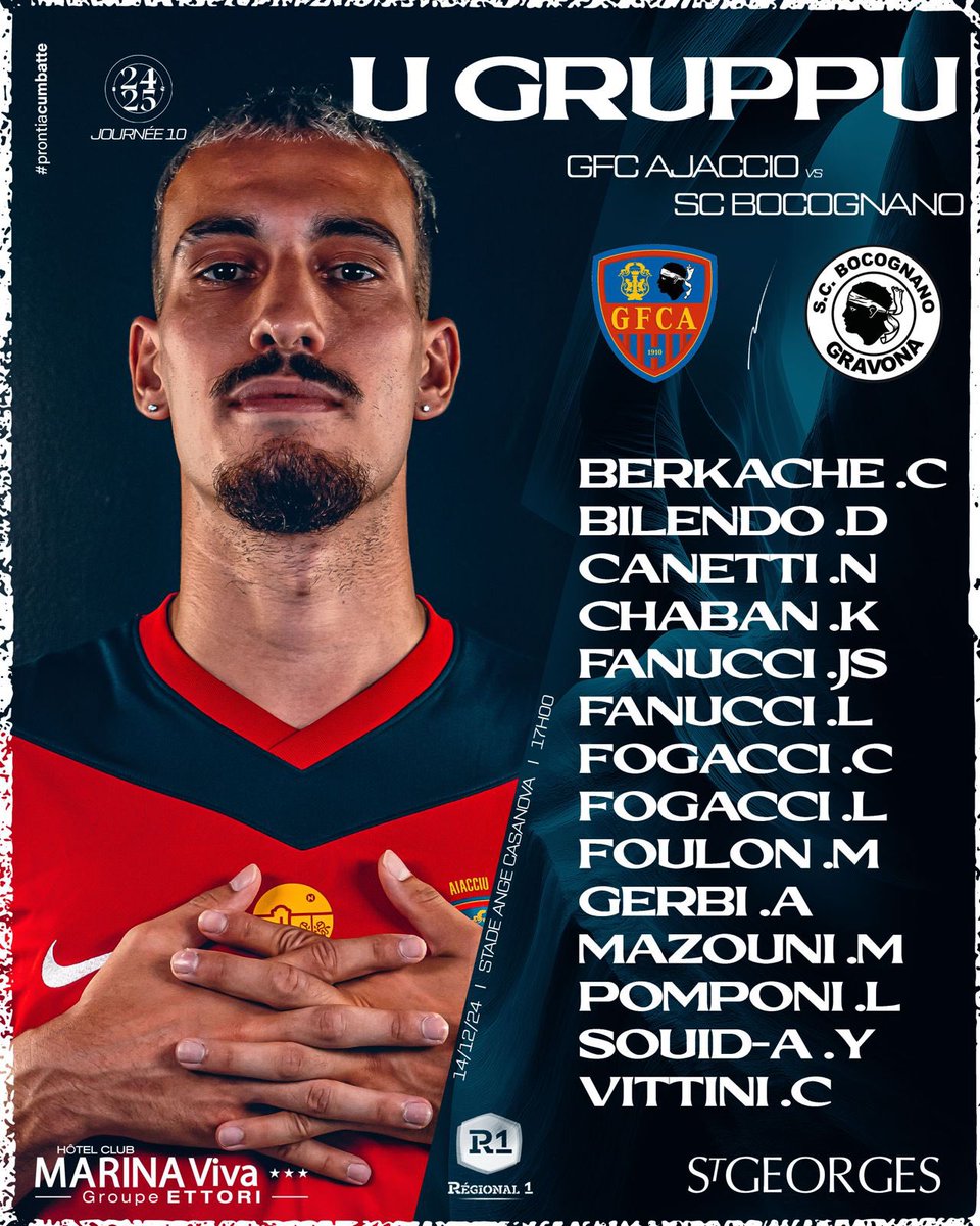 gfc_ajaccio's tweet photo. U gruppu pà u scontru d’oghji di R1 👥

🗓️ : Sabbatu u 14 di dicembri
⏰ : 5 ori di sera
🏟️ : Stadiu Ange Casanova
🆚 : SC BOCOGNANO

🔴🔵

#GFCASCB #ProntiACumbatte #Ekinsport #Nike #R1 https://t.co/6aO8MqMG1z