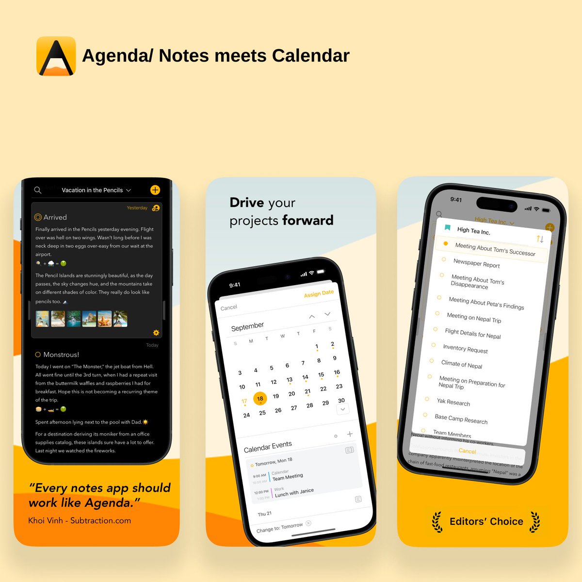 App Store screenshot inspiration from Agenda.