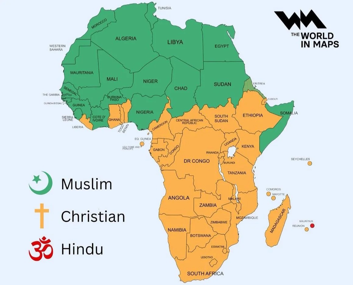 Thread of interesting African maps you've (likely) never seen before 🧵

1. Map of the largest religious group in each African country.