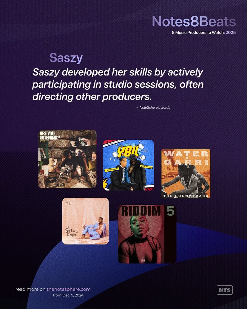 NoteSphere's tweet photo. Finally, for #Notes8Beats Class of 2025, @saszy_afroshii talks her evolution from being a recording artiste to music production.
Sharing her experiences all through that period and what inspired her switch before her breakthrough in 2020. https://t.co/qcBe4TBN9v