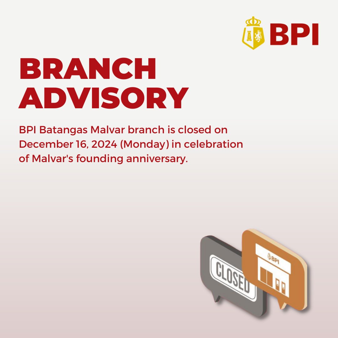TalktoBPI's tweet photo. Presidential Proclamation No. 736 declared December 16, 2024 (Monday) a special non-working holiday in Malvar, Batangas. https://t.co/Ae0uqcAEOE