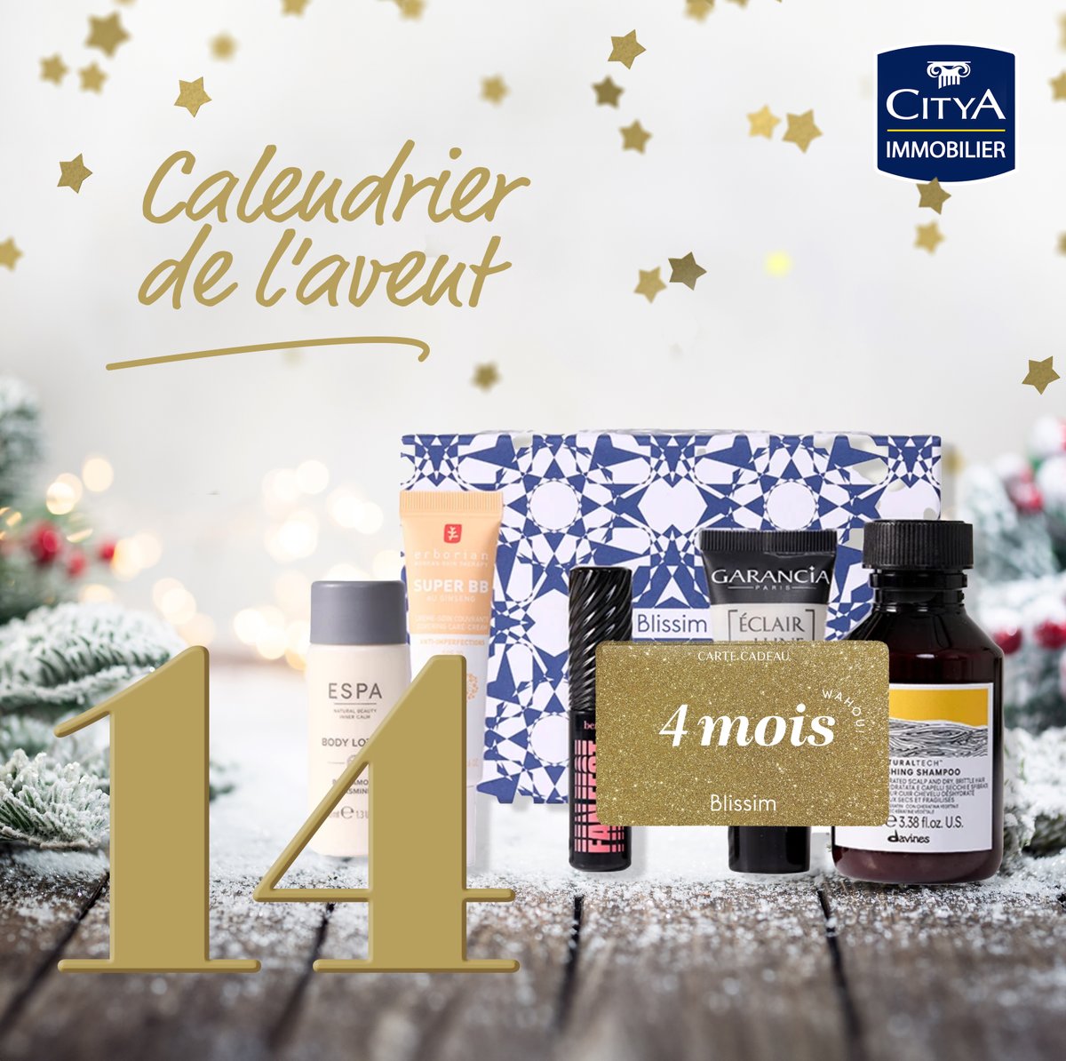 CITYAimmobilier's tweet image. #CalendrierdelaventCitya - Jour 14 🎅🎄

Aujourd’hui nous vous proposons de remporter un abonnement 4 mois Blissim !

Pour participer, il vous suffit de :

➡️ RT + Follow
➡️ Tag 1 ami en commentaires

Tirage au sort lundi ! 🍀
Plus d’infos :  shorturl.at/xdG8v