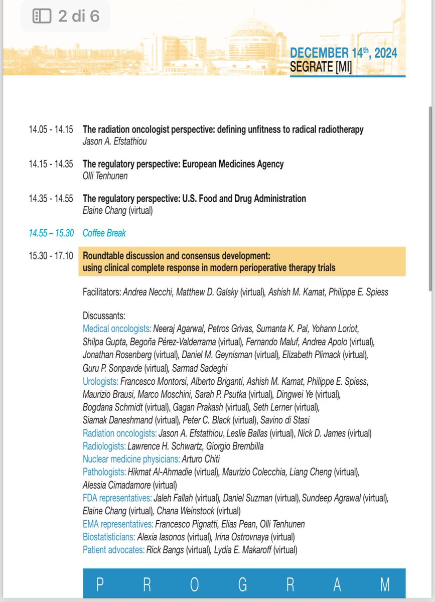 AndreaNecchi's tweet photo. #GURetreat24 wrap-up!
#cCR24 roundtable meeting going to happen today @SanRaffaeleMI @MyUniSR @IBCG_BladderCA @GTumors @EMA_News @US_FDA https://t.co/FLMdEDDyBZ