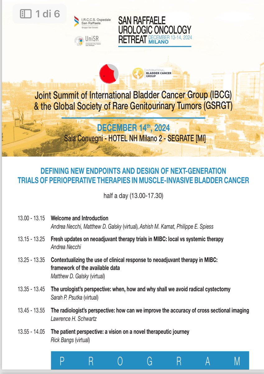 AndreaNecchi's tweet photo. #GURetreat24 wrap-up!
#cCR24 roundtable meeting going to happen today @SanRaffaeleMI @MyUniSR @IBCG_BladderCA @GTumors @EMA_News @US_FDA https://t.co/FLMdEDDyBZ