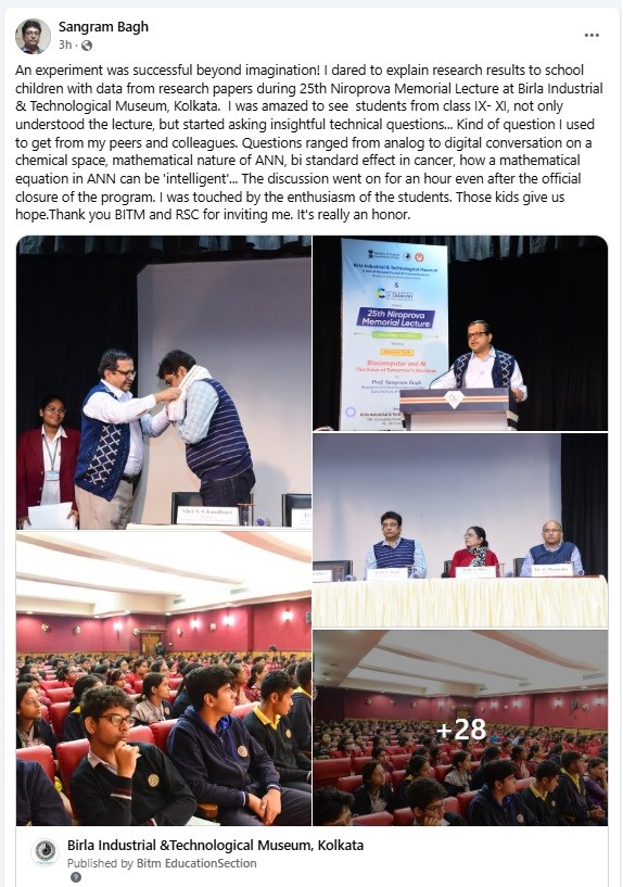 BITMKolkata's tweet image. #SpeakerReview #PopularTalk @RoySocChem #Biocomputing #AI