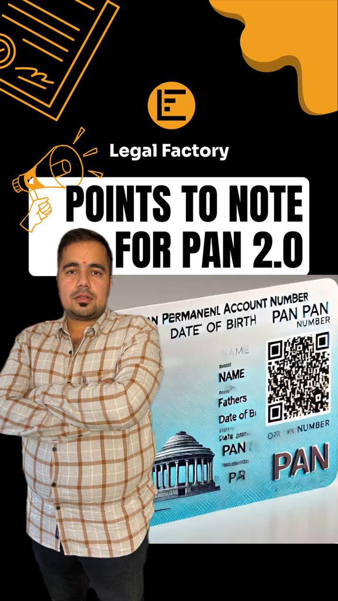 Legalfactoryin's tweet image. Important Pointers for PAN 2.0
Watch  full video on our YouTube channel 

youtube.com/shorts/mbbid4b…

#taxsavingtips #incometax  #itr #startup #losses #profit #share #equity #gold #gst #nri #tds #india #socialmedia #upi #nri #family
