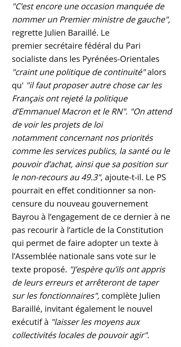 "Encore une occasion manquée"
Il fallait proposer autre chose car les Français ont été clairs en Juillet:
-Rejet du <a href="/RNational_off/">Rassemblement National</a> 
-Rejet de la politique d' <a href="/EmmanuelMacron/">Emmanuel Macron</a> 
Ils veulent du changement, vers un plus de progrès social !
<a href="/PScatalan66/">Fédération Catalane du Parti Socialiste</a> <a href="/partisocialiste/">Parti socialiste</a>