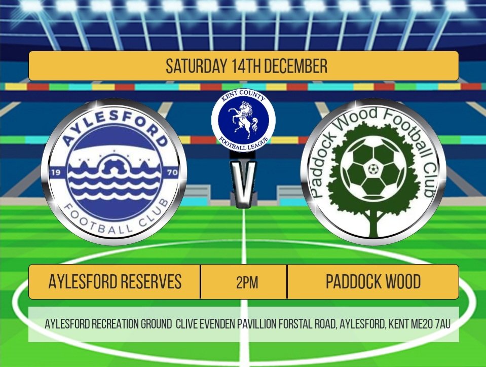 Paddock Wood FC play Aylesford Reserves away on Saturday 14th December in the Kent County Div2 Central. Kick off is 2pm. Support your local team - Up the Wood! #PaddockWoodFC
