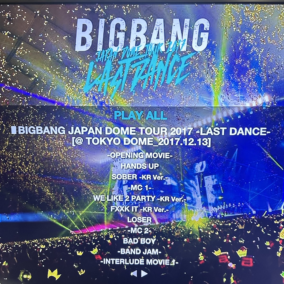 𝐿𝑎𝑠𝑡 𝐷𝑎𝑛𝑐𝑒❄️의 계절에 오늘만을 기다린 이벤트🎉

ʀᴛ ᴅʀᴀᴡ 🔁

𝐵𝐼𝐺𝐵𝐴𝑁𝐺 𝐽𝐴𝑃𝐴𝑁 𝐷𝑂𝑀𝐸 𝑇𝑂𝑈𝑅 2017 
- 𝐿𝐴𝑆𝑇 𝐷𝐴𝑁𝐶𝐸 - 𝐷𝐸𝐿𝑈𝑋𝐸 𝐸𝐷𝐼𝑇𝐼𝑂𝑁 

3ᴅᴠᴅ + 2ᴄᴅ + ᴘʜᴏᴛᴏʙᴏᴏᴋ + ᴘʜᴏᴛᴏᴄᴀʀᴅ

ᴏɴʟʏ 🇰🇷

🗳️2024.12.18. 8:18ᴘᴍ