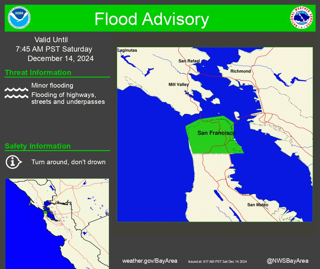 NWSBayArea's tweet photo. Flood Advisory Remains in Effect until 745 AM PST This Morning. #CAwx https://t.co/vVDIHOKwW9